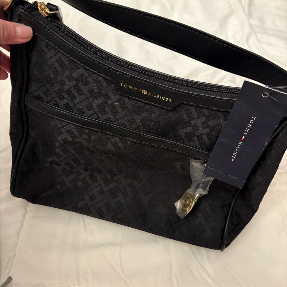 Tommy Hilfiger Black Patterned Shoulder Bag  brand new with tags